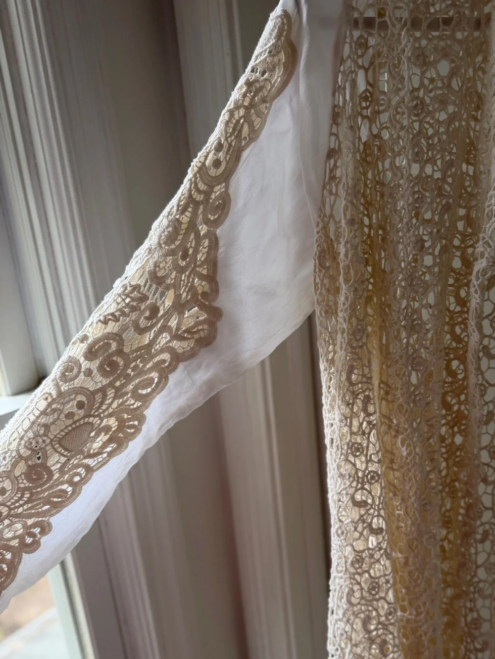 Johnny Was Ivory Crotchet and Silk Lace Open Front Cardigan Wrap Small